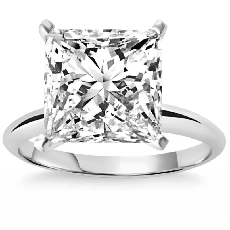 Ladies princess cut engagement rings-3Ct Certified Princess Cut Solitaire Diamond Engagement Ring 14k Gold Lab Grown