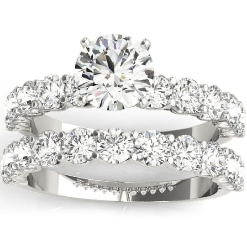 Ladies vintage-inspired engagement rings-14k White Gold 2 1/2ct TDW Diamond Engagement Ring and Wedding Band