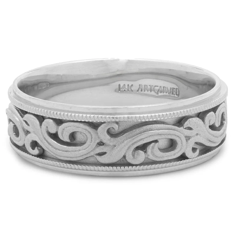 Ladies band rings-14 Karat White Gold 7MM Filigree Band