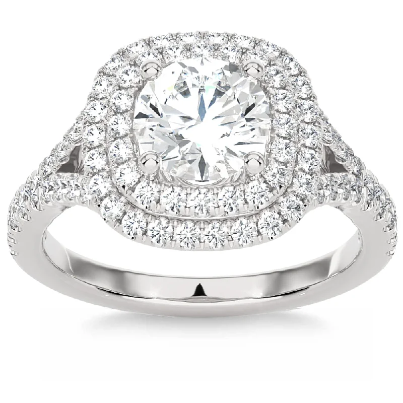 Ladies affordable engagement rings-Certified 2 1/5Ct Cushion Halo Diamond Engagement Ring 14k Gold Lab Grown