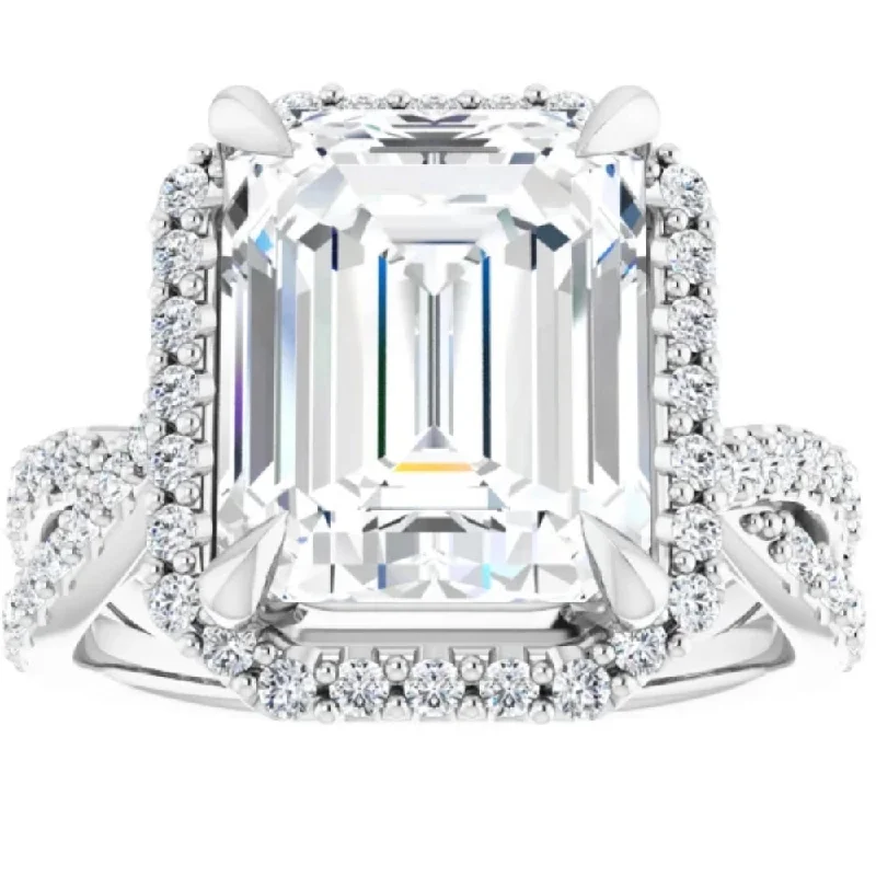 Ladies aquamarine engagement rings-5 3/4Ct Emerald Cut Moissanite & Diamond Engagement Ring White Yellow Rose Gold