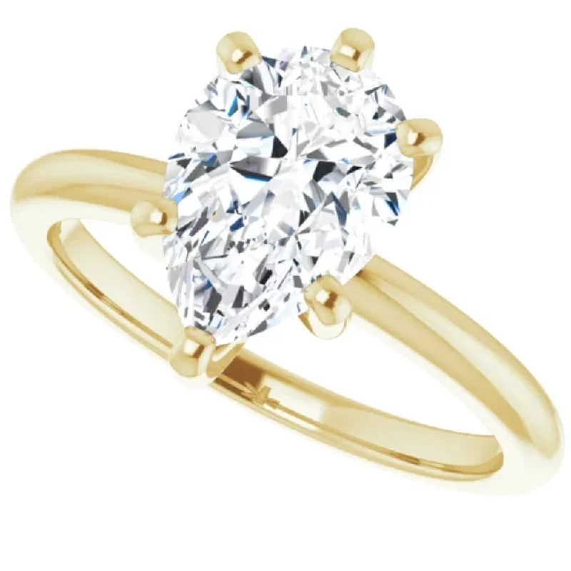 Ladies simple engagement rings-3Ct Pear Moissanite Solitaire Engagement Ring 14k White Yellow or Rose Gold