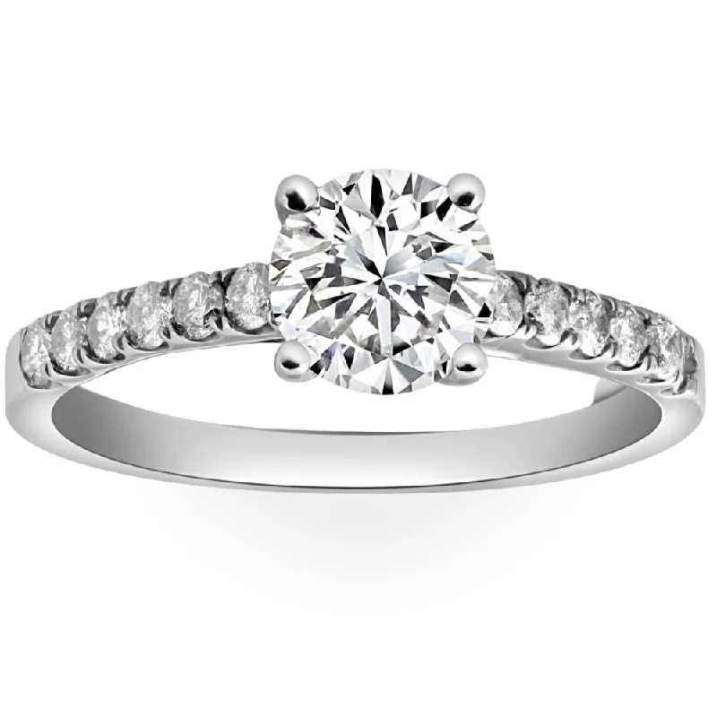 Ladies platinum engagement rings-1 3/4Ct Round Cut Lab Grown Diamond Engagement Ring in 10k White Gold