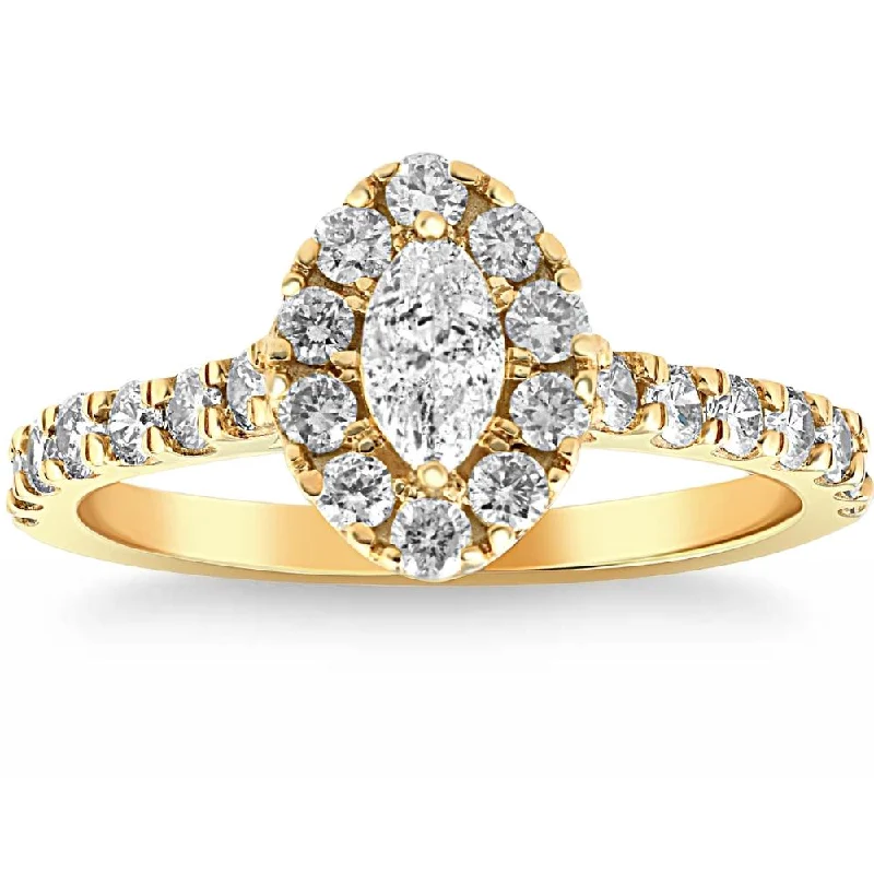 Ladies wedding sets with engagement rings-1Ct TW Marquise Diamond Halo Engagement Ring in White, Yellow, or Rose Gold