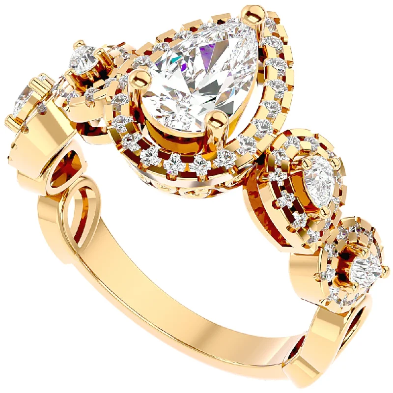 Ladies elegant engagement rings-1 1/2Ct Diamond & Moissanite Halo Engagement Ring in 10k Gold