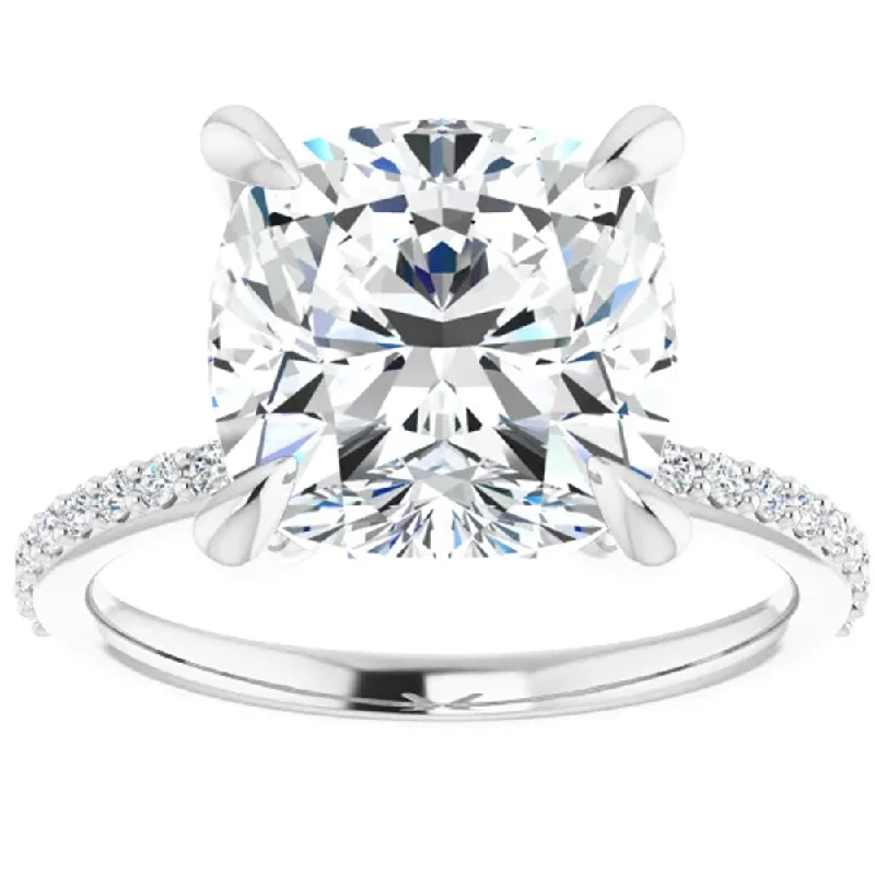 Ladies aquamarine engagement rings-3 1/2 Cushion Moissanite and Diamond Engagement Ring 14k White Gold