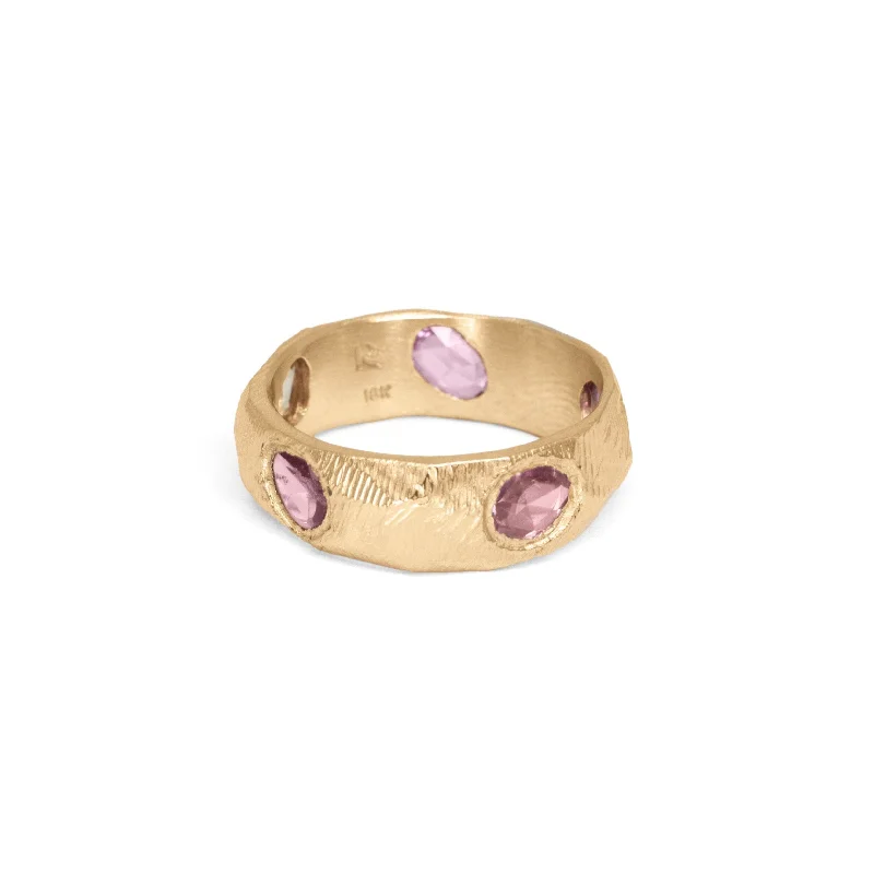 Ladies ruby rings-18K Five Sapphire Ring in Pink