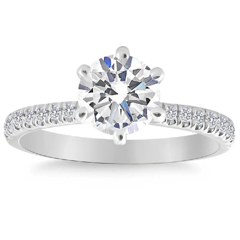 Ladies vintage diamond engagement rings-1.90Ct Side Halo Round Diamond Engagement Lab Grown in White or Yellow Gold