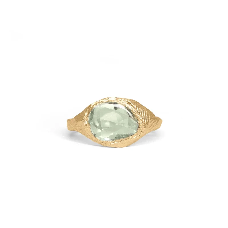 Ladies wedding rings with colored gemstones-18K Signet Ring in Pale Green Sapphire - Oval