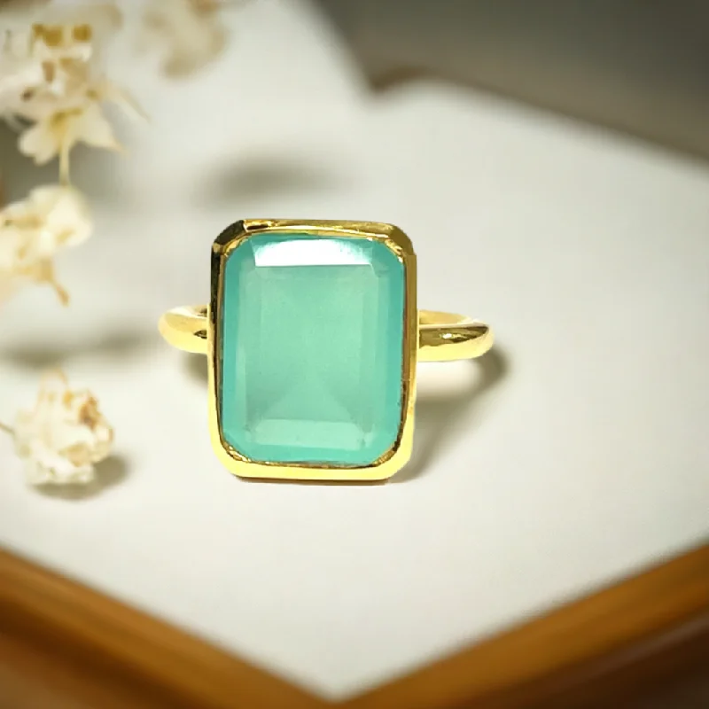 Ladies signet rings-Amia Aqua Chalcedony Large Square Stone Ring