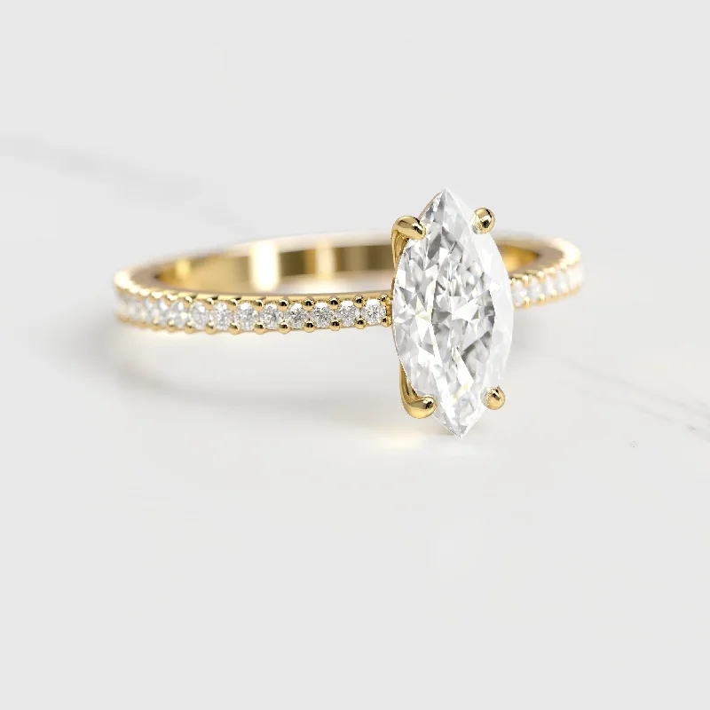 Ladies promise rings-Marquise Full Pave Tapered Moissanite Ring