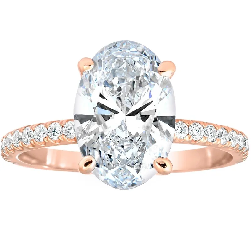 Ladies princess cut diamond engagement rings-2 1/2Ct Oval Diamond & Moissanite Engagement Ring 14k Rose Gold