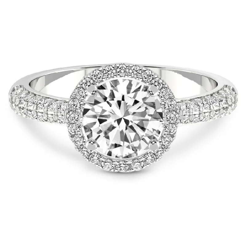 Ladies elegant halo engagement rings-2 3/8Ct Pave Halo Diamond Engagement Ring Lab Grown White in Yellow or Rose Gold