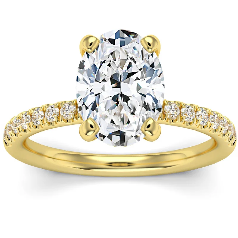 Ladies blue sapphire engagement rings-3 1/2Ct Oval Diamond Engagement Ring Lab Grown in 14k White, Yellow or Rose Gold