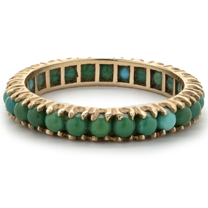 Ladies unique rings-14 Karat Yellow Gold Turquoise Eternity Band