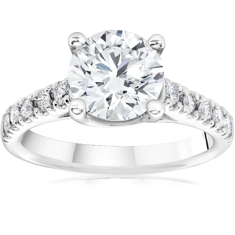 Ladies unique diamond engagement rings-Certified 2 1/2Ct Diamond Cathedral Engagement Ring 14k White Gold