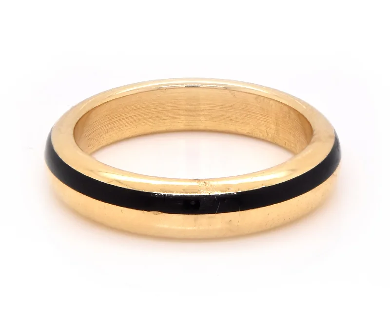 Ladies statement rings-18 Karat Yellow Gold Black Enamel Band