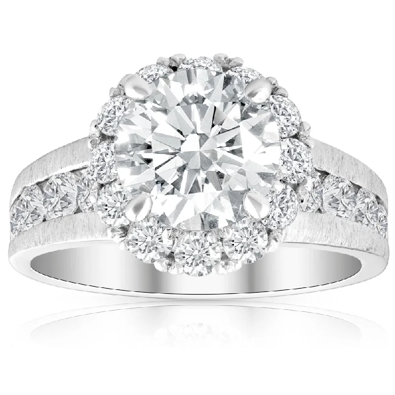 Ladies elegant diamond engagement rings-Certified 5Ct Lab Grown Diamond Halo Engagement Ring 14k White Gold