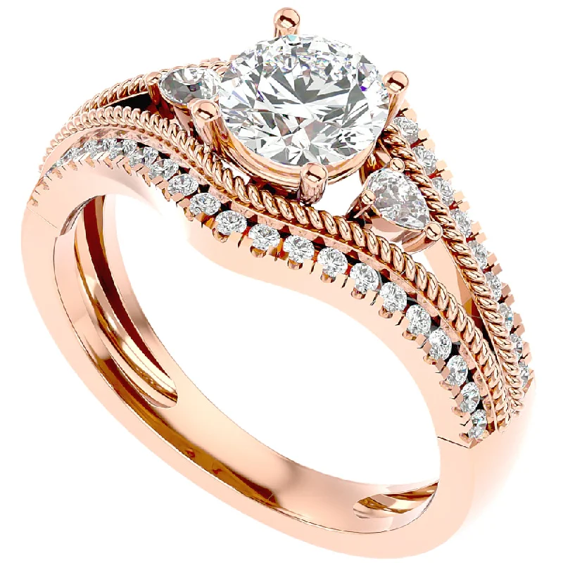 Ladies yellow gold engagement rings-1 1/3Ct Diamond & Moissanite Designed Accent Engagement Ring in 10k Gold