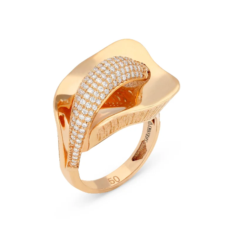 Ladies simple gold rings-Floral Rose Gold Cocktail Ring