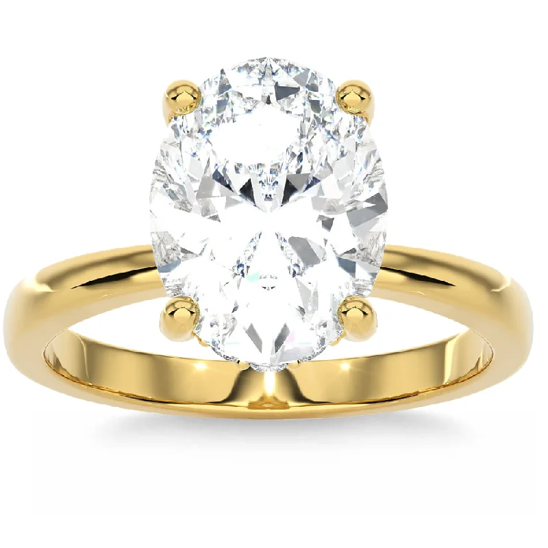 Ladies yellow gold engagement rings-Certified 3.10Ct Oval Diamond Side Halo Engagement Ring in 14k Gold