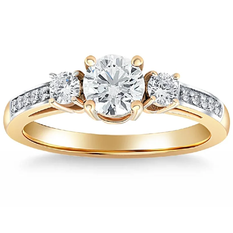 Ladies affordable diamond engagement rings-1 Ct T.W. Round Cut Three Stone Diamond Engagement Ring Lab Grown Gold