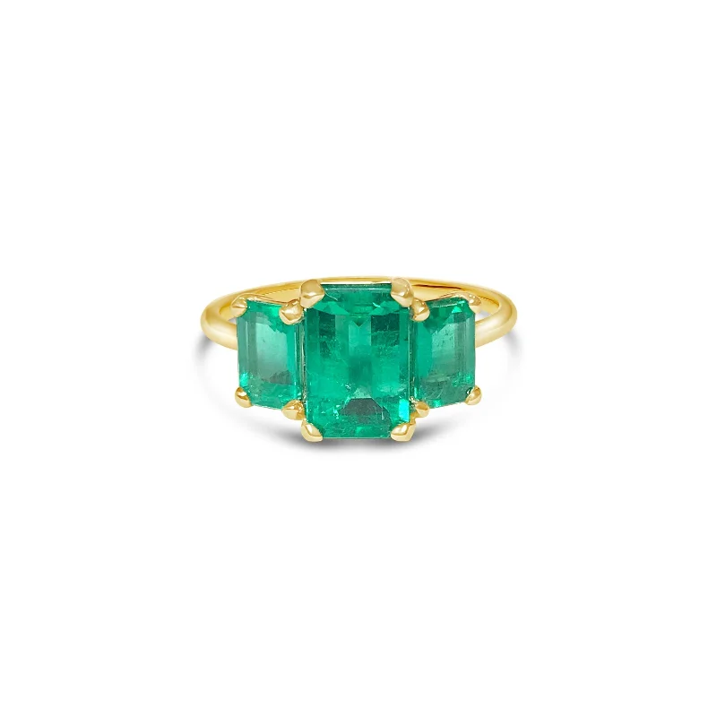 Ladies rose gold rings-Trio emerald ring