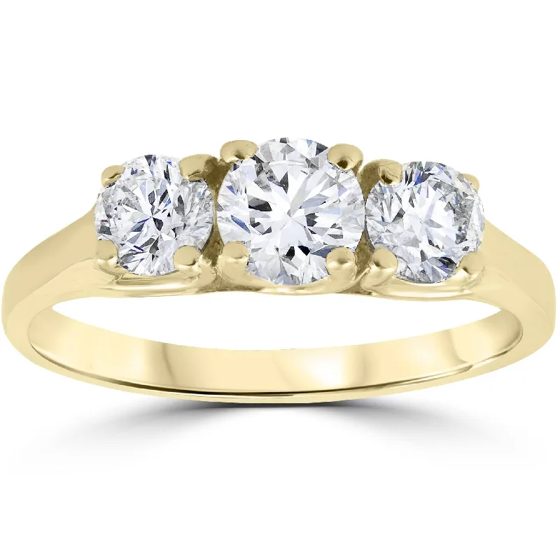 Ladies vintage style engagement rings-1 Ct Three Stone Lab Grown Diamond Engagement Ring 14k Yellow Gold