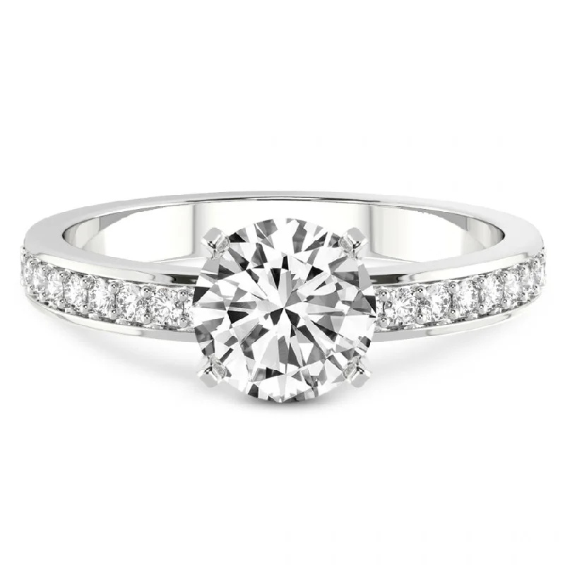 Ladies affordable diamond engagement rings-1/5Ct Lab Grown Diamond & 7mm Moissanite Round Engagement Ring in 10k Gold