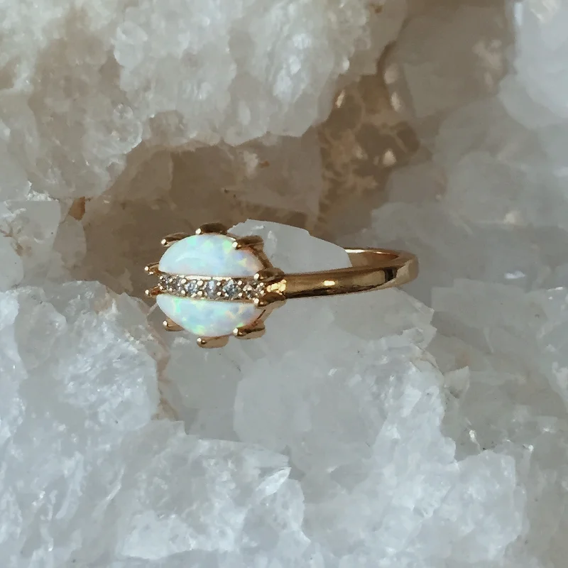 Ladies silver wedding rings-The Luna Opal Ring