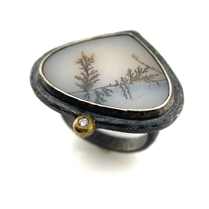 Ladies gemstone rings-Teardrop Dendritic Agate Ring