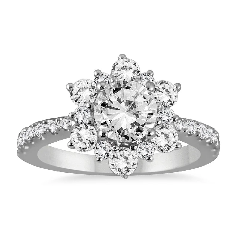 Ladies engagement rings with side diamonds-AGS Certified 1 3/4 Carat TW Diamond Engagement Ring in 14K White Gold (J-K Color, I2-I3 Clarity)