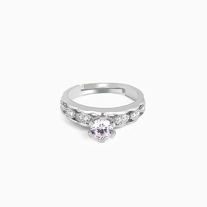 Ladies modern solitaire rings-Silver Smitten by Love Ring