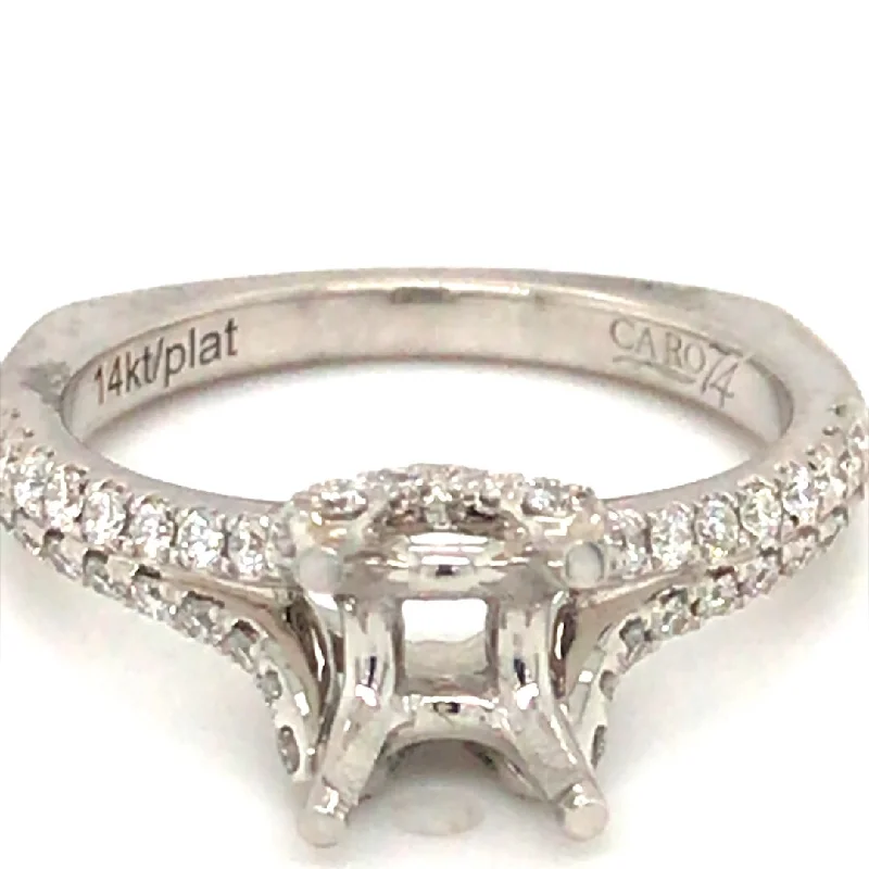 Ladies affordable engagement rings-14K White Gold Semi Mount with Platinum Head and Euro Shank