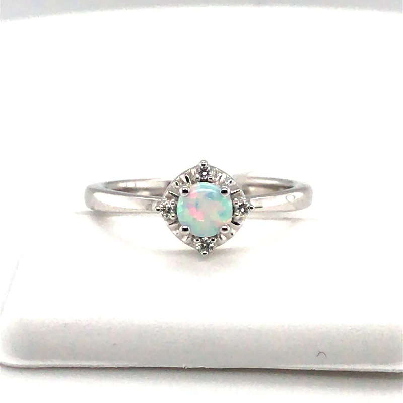 Ladies simple engagement rings-Sterling Silver Lab Opal Ring