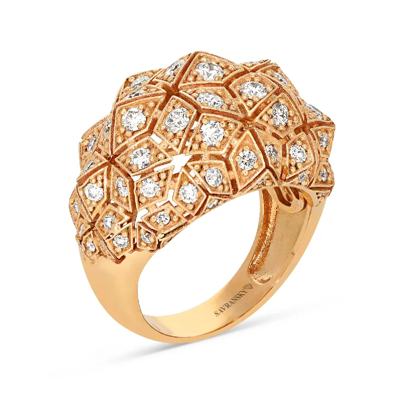 Ladies gold solitaire rings-Space-Inspired Rose Gold Dome Cocktail Ring