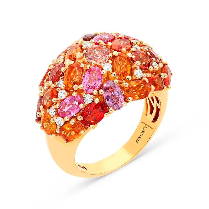 Ladies solitaire rings-Orange Sapphire Mix Dome Statement Ring