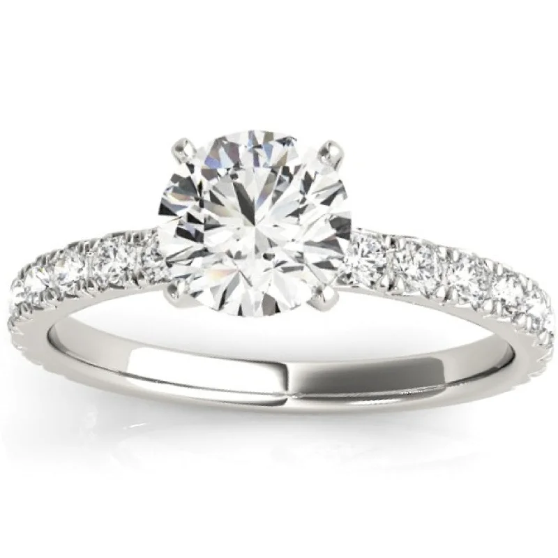 Ladies lab-created diamond engagement rings-1 Ct Diamond Round Cut Engagement Ring Single Row 10k White Gold