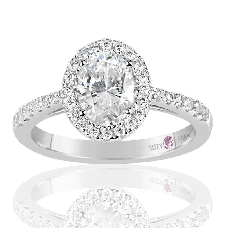 Ladies platinum solitaire engagement rings-Suzy Levian Sterling Silver Oval Cut White Cubic Zirconia Solitaire Engagement Ring