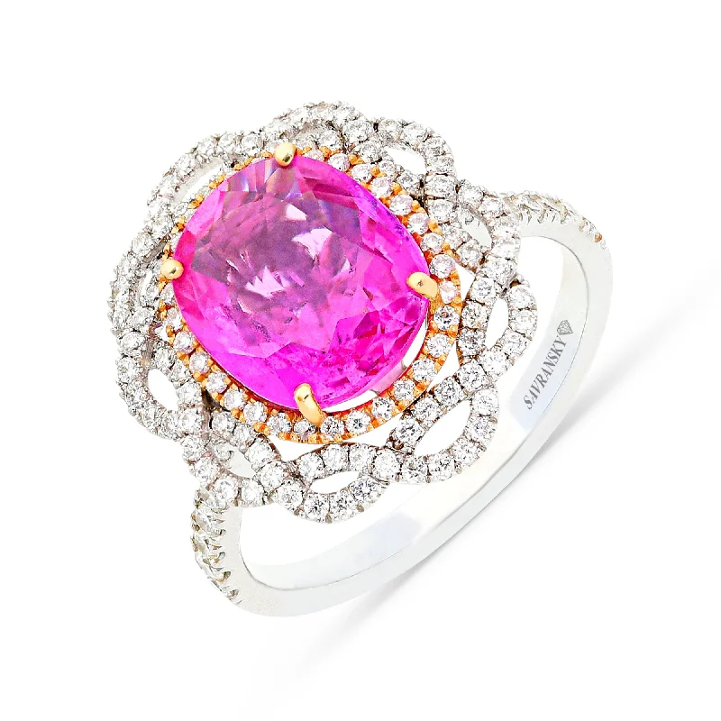 Ladies gemstone rings-Pink Sapphire Flower Shaped Ring - 4.1 Carat