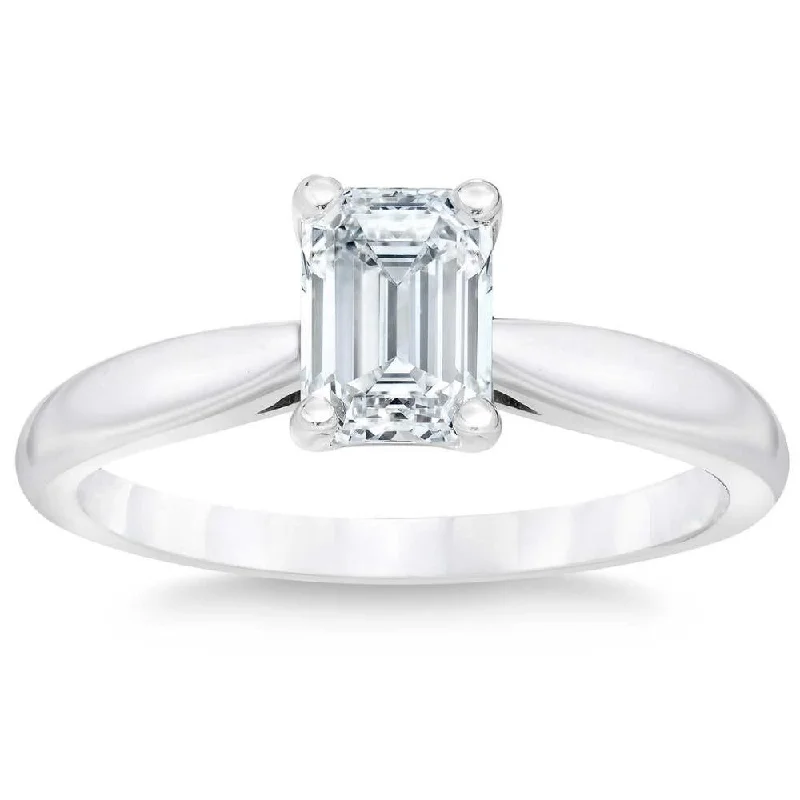 Ladies engagement rings with pearl accents-1 5/8Ct Emerald Cut Diamond Engagement Ring 14k White or Yellow Gold Lab Grown