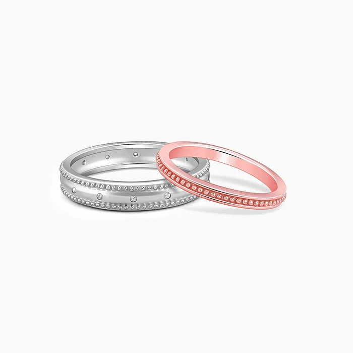 Ladies gold-plated rings-Dual Tone Lifeline Couple Band