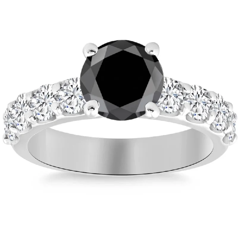 Ladies elegant halo engagement rings-3 1/4Ct Black Moissanite & Diamond Engagement Ring in 10k White or Yellow Gold