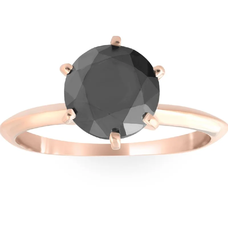 Ladies platinum engagement rings-2 Ct Black Diamond Solitaire Engagement Ring 14k Rose Gold