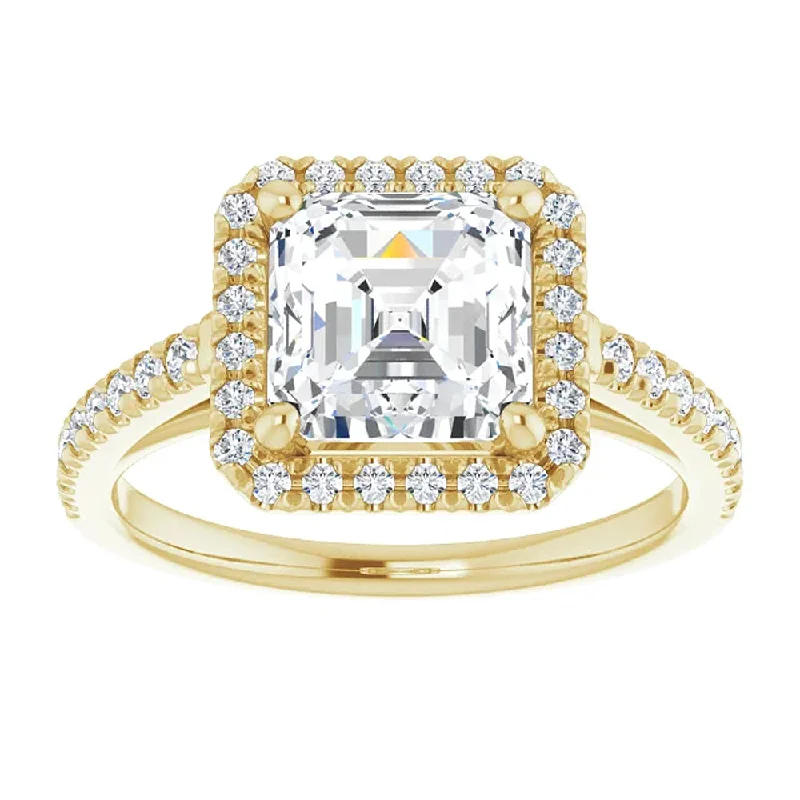 Ladies channel set engagement rings-4 1/2Ct Asscher Cut Moissanite & Diamond Halo Engagement Ring in 10k Gold