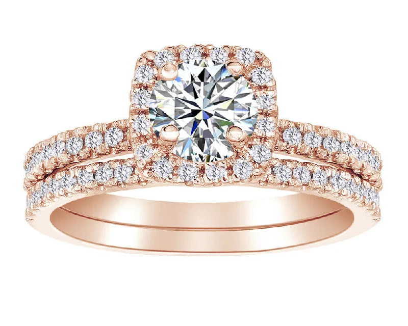 Ladies minimalist engagement rings-5/8Ct Diamond Halo Engagement Ring Set in White, Rose, Yellow Gold, or Platinum