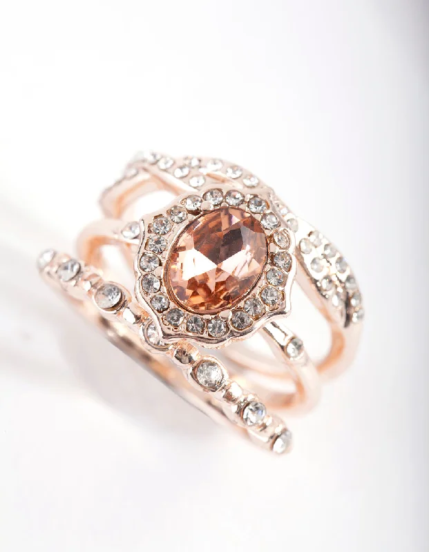 Ladies round cut engagement rings-Rose Gold Engagement Ring Stack