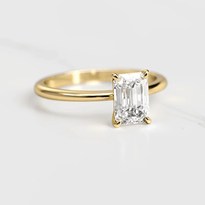 Ladies personalized rings-Emerald cut moissanite solitaire