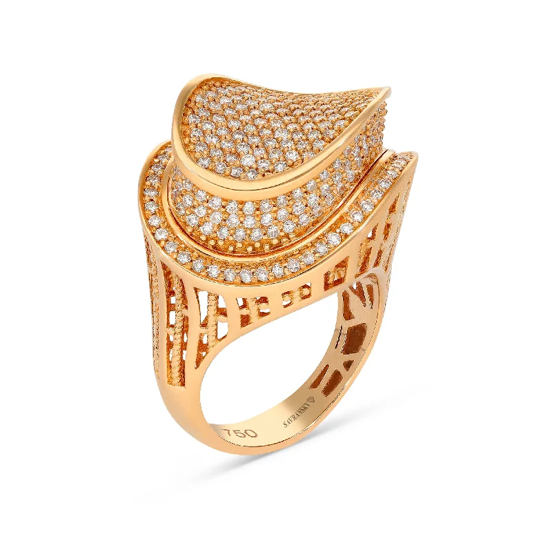 Ladies flower-shaped rings-Rose Gold Assembled Pave Ring