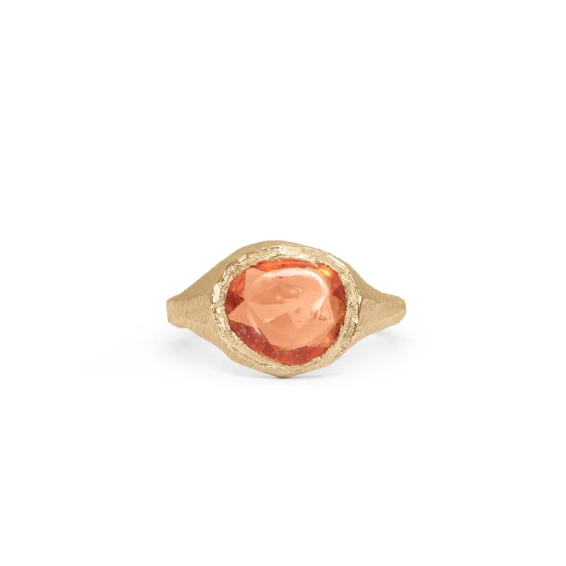 Ladies luxury rings with diamonds-18K Signet Ring in Orange Sapphire